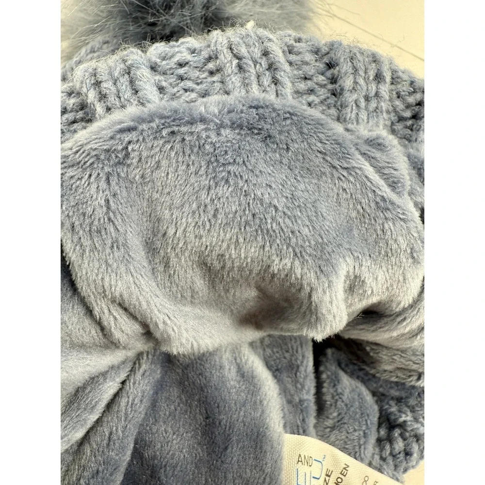 Time and Tru‎ Cable Knit Beanie Winter Hat Faux Fur Pom Blue One Size New